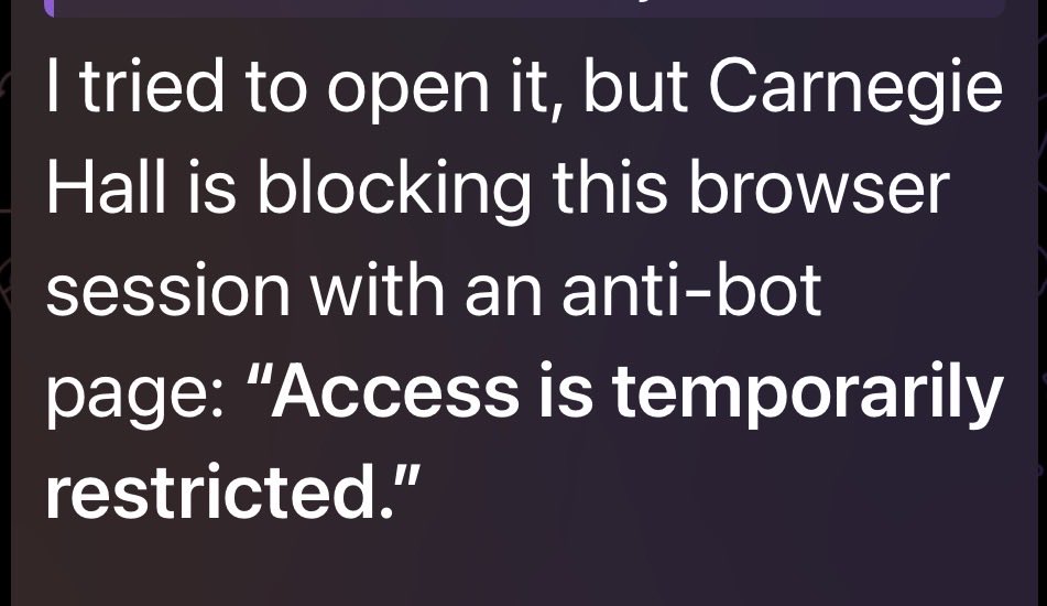 Carnegie Hall anti-bot page shown to the agent